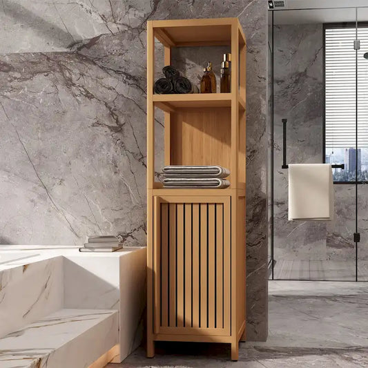 Storage Tall Slim Cabinet with Shutter Door and 3 Tier Shelves, Freestanding Linen Tower Cabinet