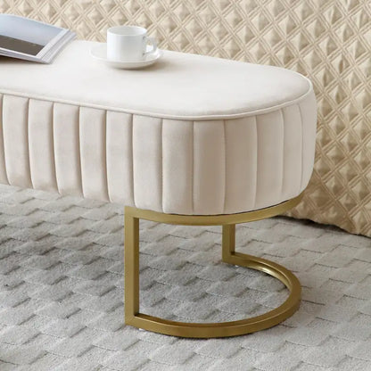 Velvet Oval Upholstered Bench with Golden Metal Legs ,48 Modern Storage Ottoman Bench