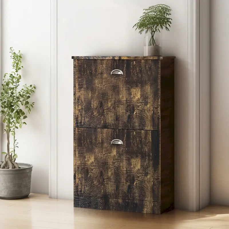 Shoe Cabinet,Hidden Slim Narrow Shoe Rack Cabinet with 2 Drawers for Entryway, Foyer,Hallway,Bedroom,Original Wood Color