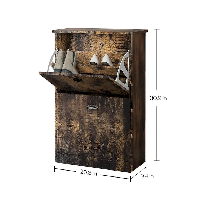 Shoe Cabinet,Hidden Slim Narrow Shoe Rack Cabinet with 2 Drawers for Entryway, Foyer,Hallway,Bedroom,Original Wood Color