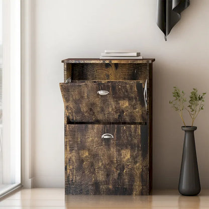 Shoe Cabinet,Hidden Slim Narrow Shoe Rack Cabinet with 2 Drawers for Entryway, Foyer,Hallway,Bedroom,Original Wood Color