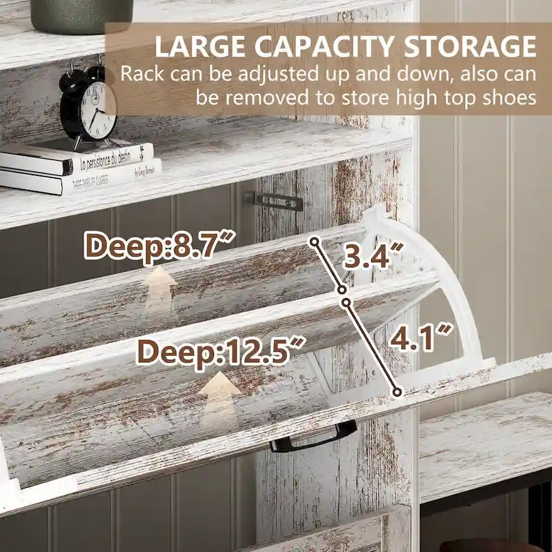 Shoe Cabinet, Entry Home Shoe Cabinet, Entrance Balcony Storage Cabinet, Large Capacity Shoe Rack, White