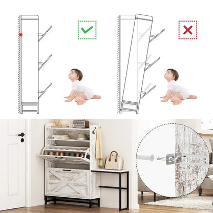 Shoe Cabinet, Entry Home Shoe Cabinet, Entrance Balcony Storage Cabinet, Large Capacity Shoe Rack, White