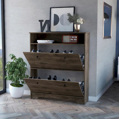 Shoe Rack , One Open Shelf, Two Extendable Cabinets