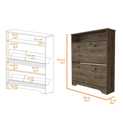 Shoe Rack , One Open Shelf, Two Extendable Cabinets
