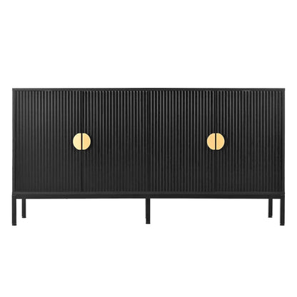 Exquisite Vertical-Striped Four-Door Sideboard with Sturdy Metal Legs and Semi-Circular Handles, for Entryway and Living Room
