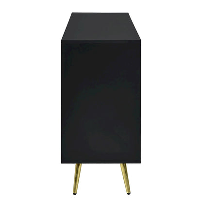 Exquisite Vertical-Striped Four-Door Sideboard with Sturdy Metal Legs and Semi-Circular Handles, for Entryway and Living Room