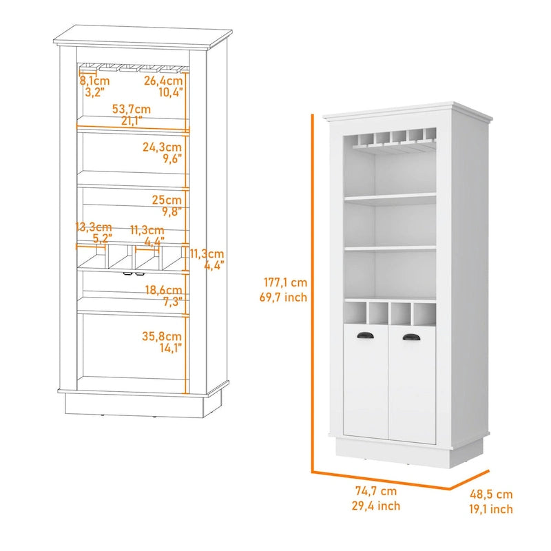 HomeRoots 70 White Bar Cabinet With Wine Storage