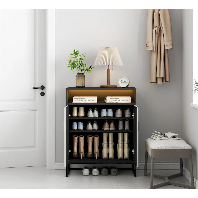 5-Tier Shoe Storage Cabinet, Wooden Shoe Cabinet with Doors Modern Shoe Organizer with Open Shelves