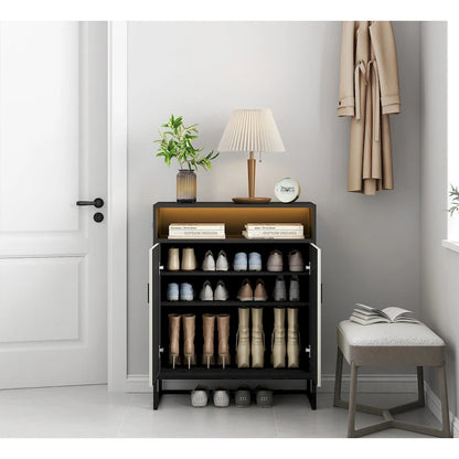 5-Tier Shoe Storage Cabinet, Wooden Shoe Cabinet with Doors Modern Shoe Organizer with Open Shelves