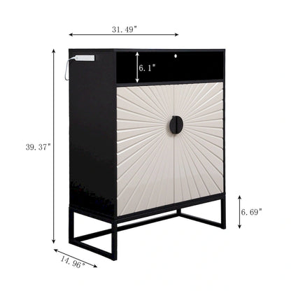 5-Tier Shoe Storage Cabinet, Wooden Shoe Cabinet with Doors Modern Shoe Organizer with Open Shelves
