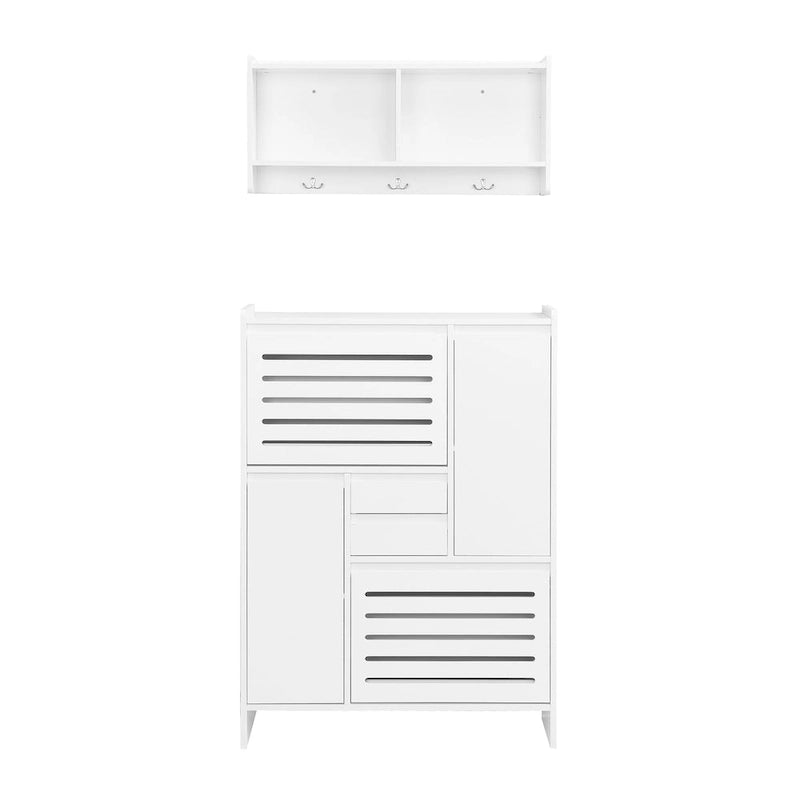 Multi-Functional Tipping Bucket Shoe Cabinet with Wall Cabinet, Space-saving Design Foyer Cabinet with 2 Flip Drawers
