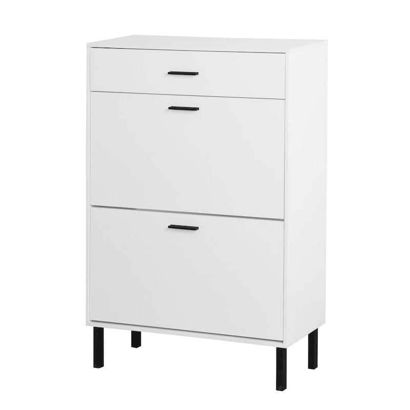 Freestanding Shoe Rack Storage Organizer with Drawers & Metal Legs, Modern Shoe Storage Cabinet with 2 Flip Drawers