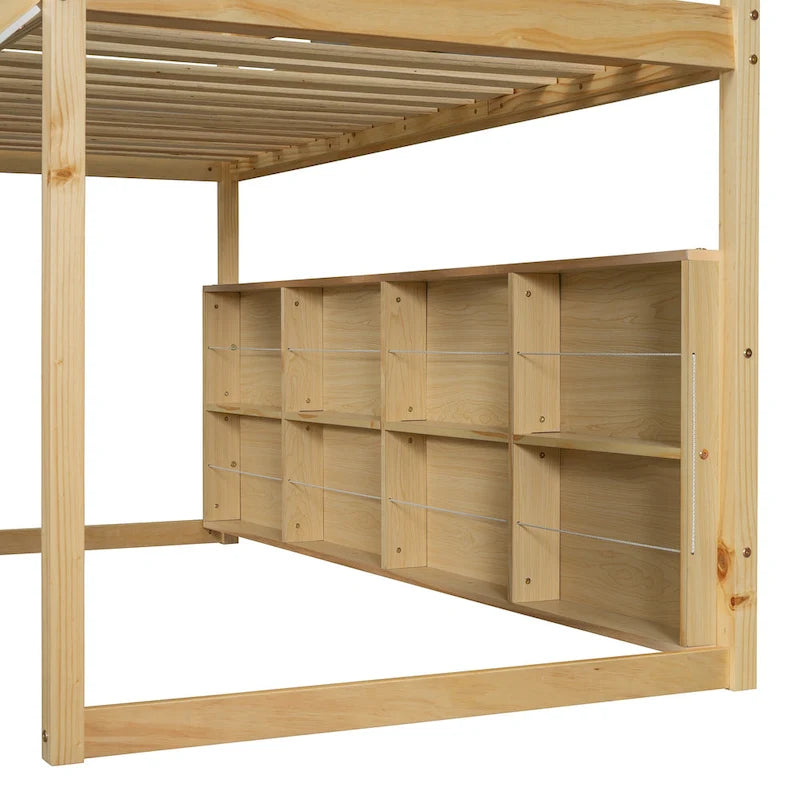 Twin Loft Bed with Play Tent, House Design, Slide & Ladder