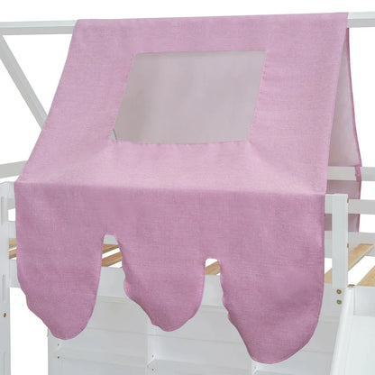 Twin Loft Bed with Play Tent, House Design, Slide & Ladder