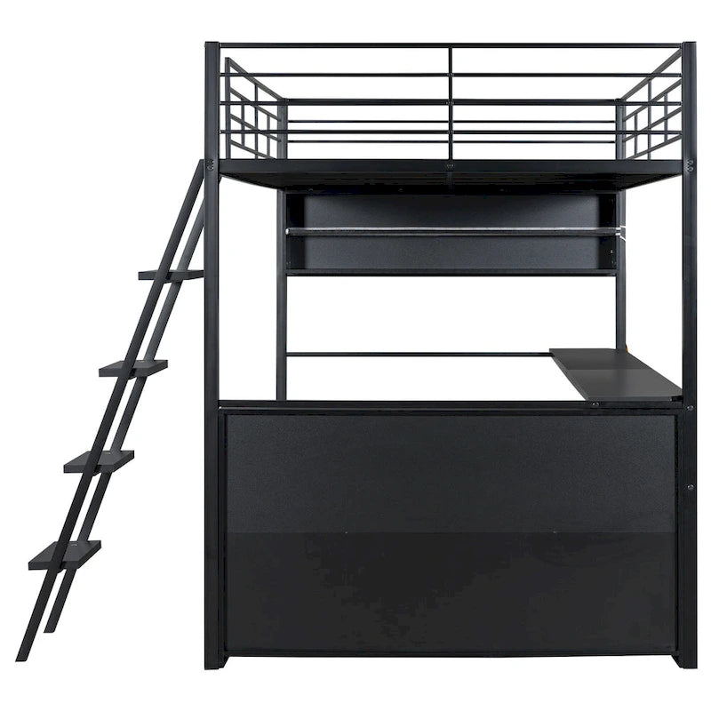 Full Metal Loft Bed with LED Desk & Storage