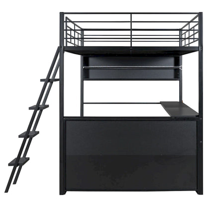 Full Metal Loft Bed with LED Desk & Storage