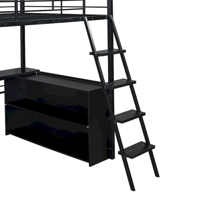 Full Metal Loft Bed with LED Desk & Storage