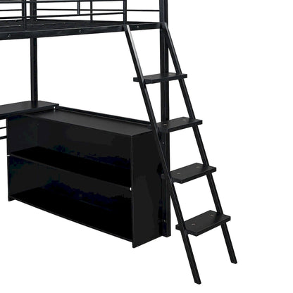 Full Metal Loft Bed with LED Desk & Storage