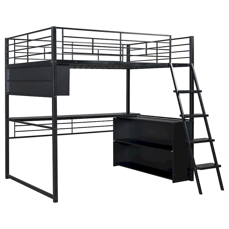 Full Metal Loft Bed with LED Desk & Storage