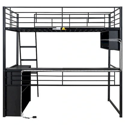 Full Metal Loft Bed with LED Desk & Storage