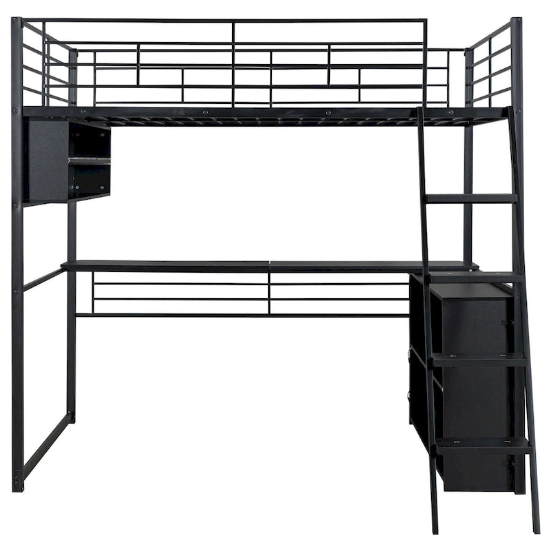 Full Metal Loft Bed with LED Desk & Storage