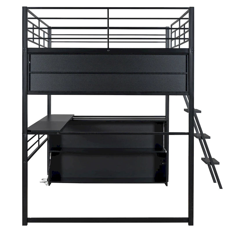 Full Metal Loft Bed with LED Desk & Storage