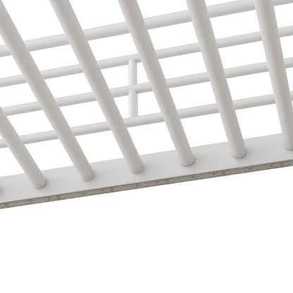 Full Size Metal Loft Bed with Desk & Small Wardrobe, Space-Saving LED Loft Bed Heavy Duty Bed Frame with Storage Staircase