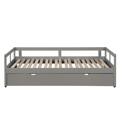 Grey Extendable Twin Pine Daybed with Trundle - Sturdy Frame and Slat Kit Included
