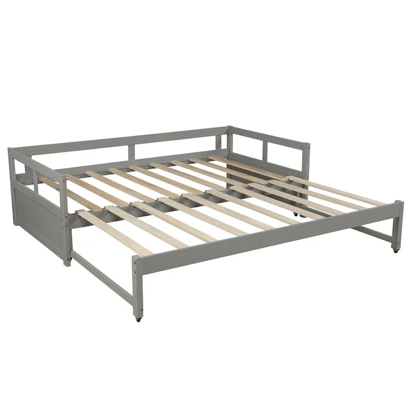 Grey Extendable Twin Pine Daybed with Trundle - Sturdy Frame and Slat Kit Included