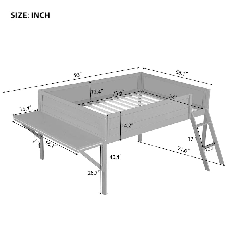 Full Size Wood Gaming Loft Bed with LED Desk & Storage (400lb Capacity)
