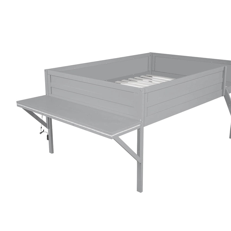 Full Size Wood Gaming Loft Bed with LED Desk & Storage (400lb Capacity)