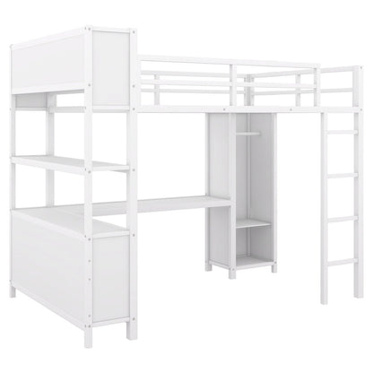 Full Size Metal Loft Bed with Wardrobe And L-shaped Desk, Storage Cubes and Shelves for Kids, Teens, Adults