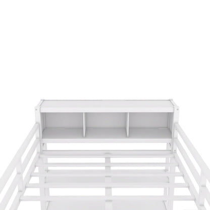 Full Size Metal Loft Bed with Wardrobe And L-shaped Desk, Storage Cubes and Shelves for Kids, Teens, Adults