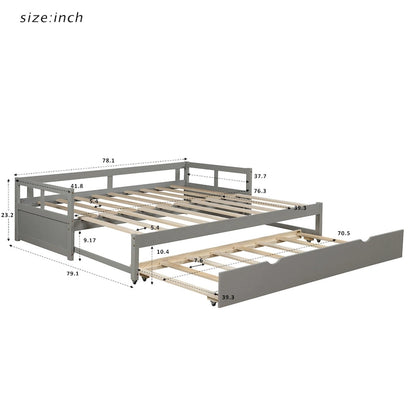 Grey Pine Wood Twin Size Daybed with Trundle and Slat Kit - Elegant Design