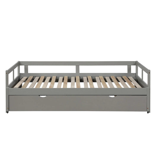Grey Pine Wood Twin Daybed with Trundle and Slat Kit - Elegant and Functional