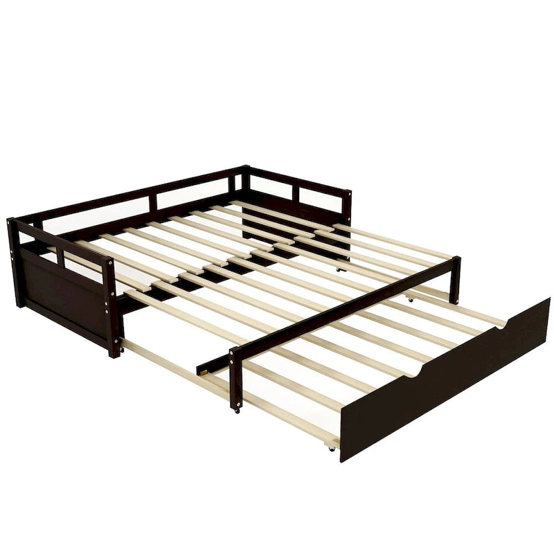 Black Pine Wood Twin Size Daybed with Trundle and Slat Kit - Elegant Design