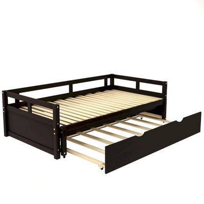 Black Pine Wood Twin Size Daybed with Trundle and Slat Kit - Elegant Design