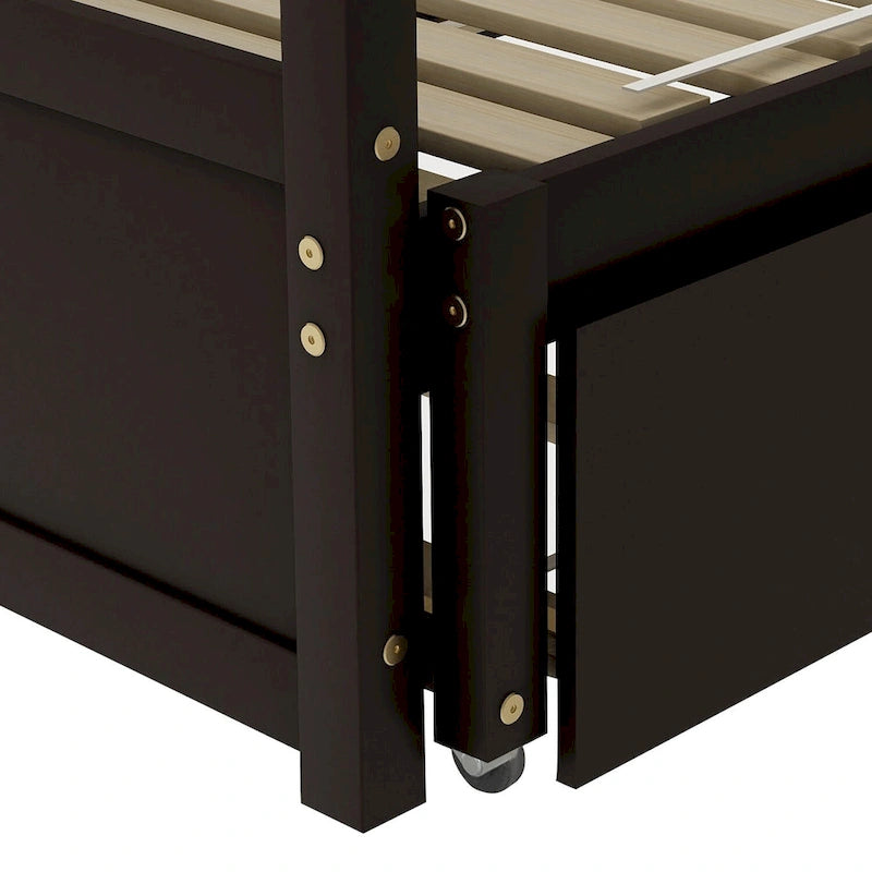 Black Pine Wood Twin Size Daybed with Trundle and Slat Kit - Elegant Design