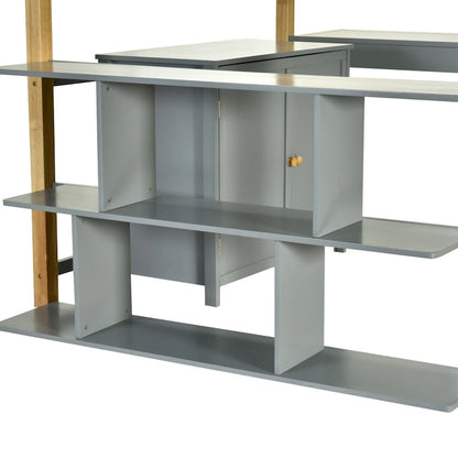 Gray Twin Size Solid Wood Loft Bed with Storage Cabinet & Desk