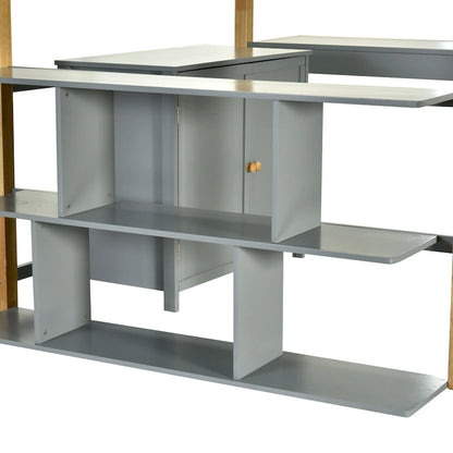 Gray Twin Size Solid Wood Loft Bed with Storage Cabinet & Desk