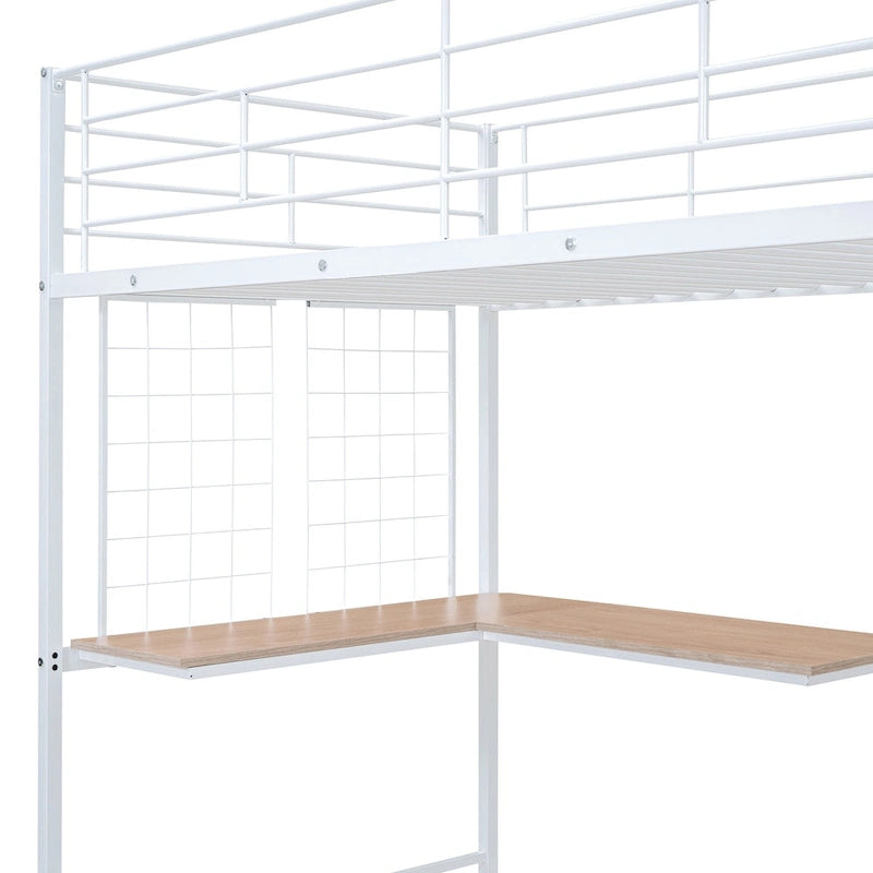 White Modern Twin Metal Loft Bed with Storage