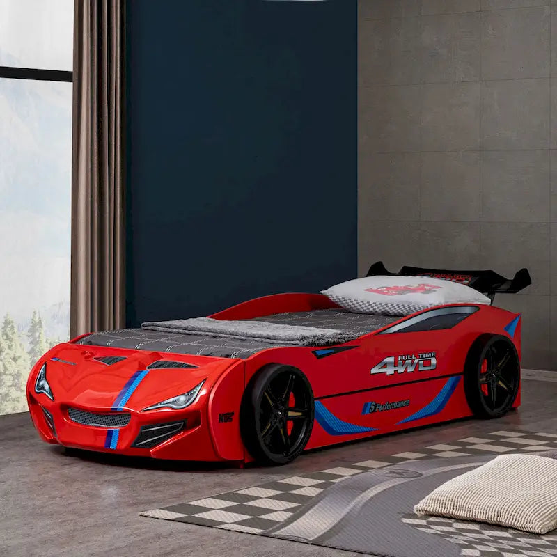 Furniture of America Laszlo Modern Race Car-Shaped Twin Bed with Trundle