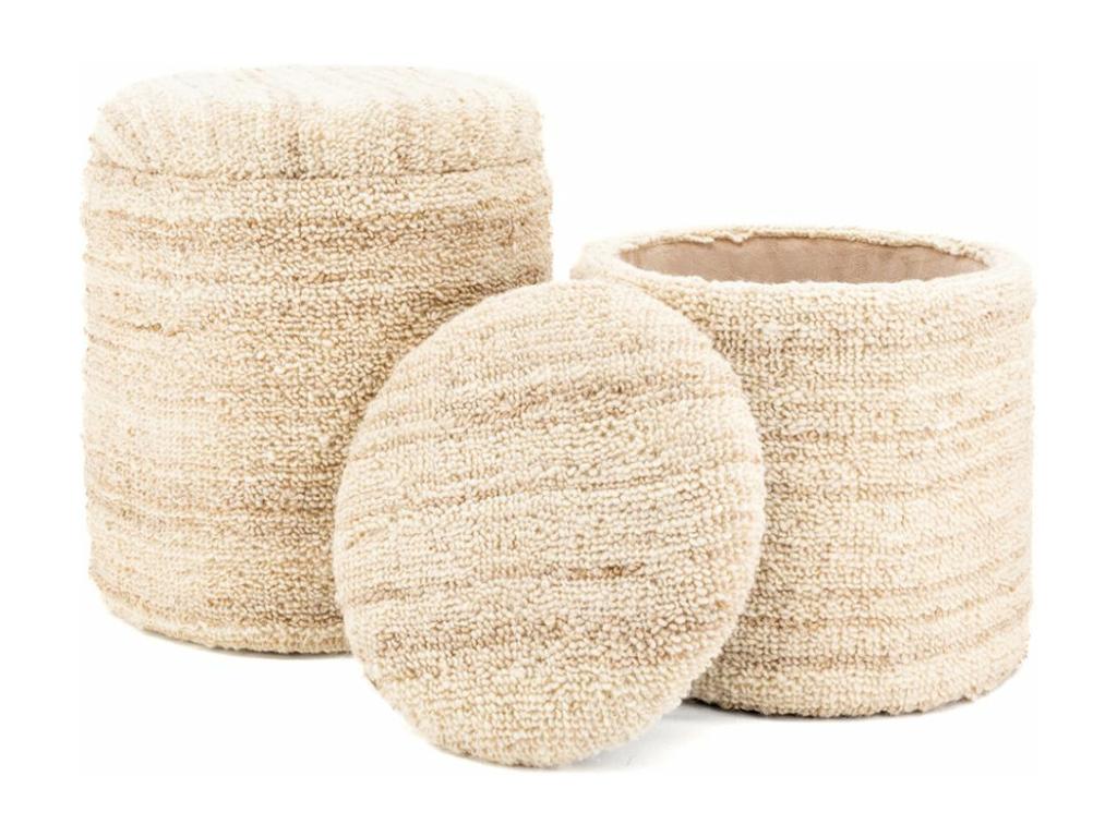 Beige Boucle Fabric Ottoman