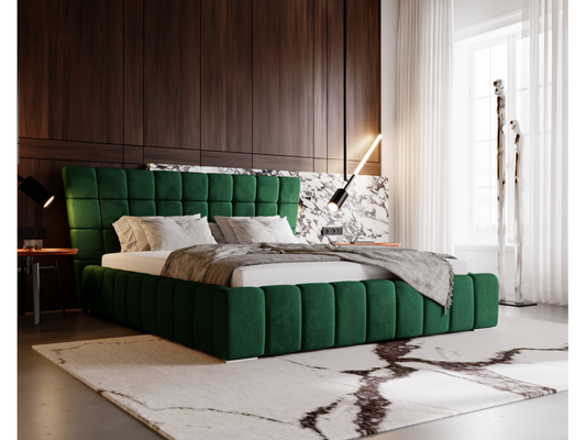 Green Velvet Bed, 140 x 200 cm