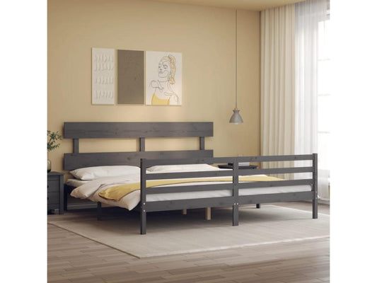 Gray Solid Wood Bed Frame, 200 x 200 cm
