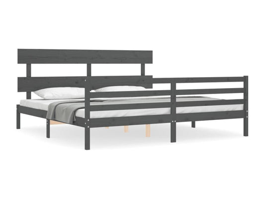 Gray Solid Wood Bed Frame, 200 x 200 cm