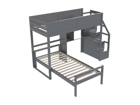 Gray Pine Wood Bed, 90 x 200 cm