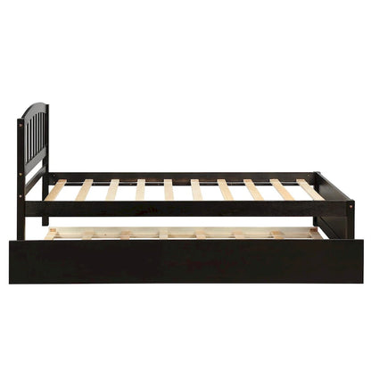 Twin Size Platform Wood Bed with Trundle