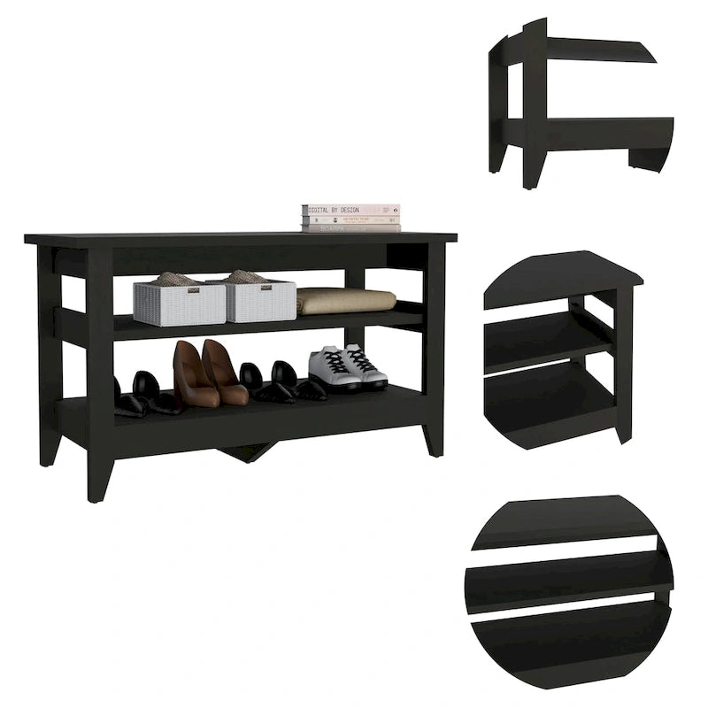 TUHOME Misuri Storage Bench with 4 Legs and 2 Open Shelves
